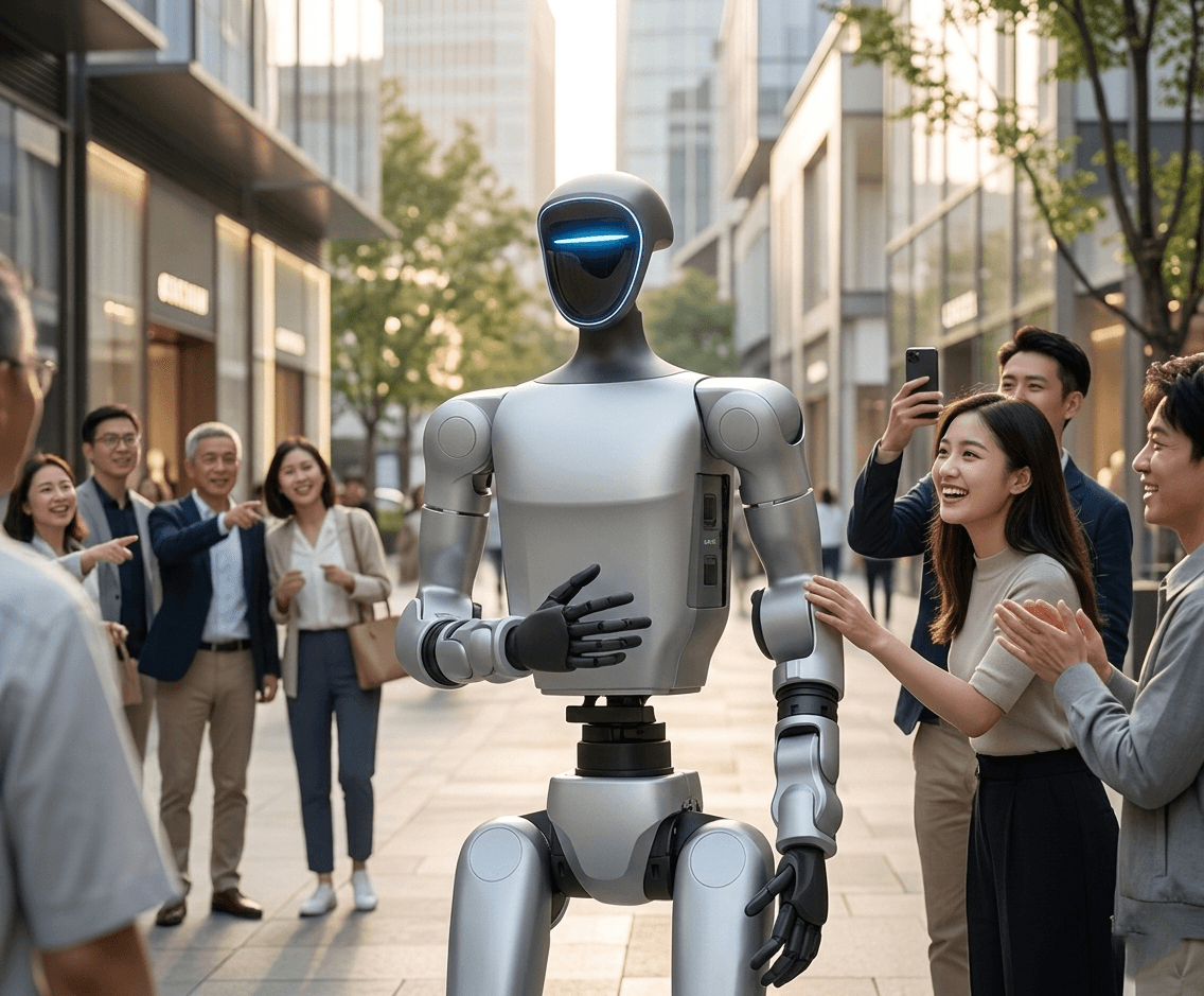 Robot wchodzący w interakcję z przechodniami